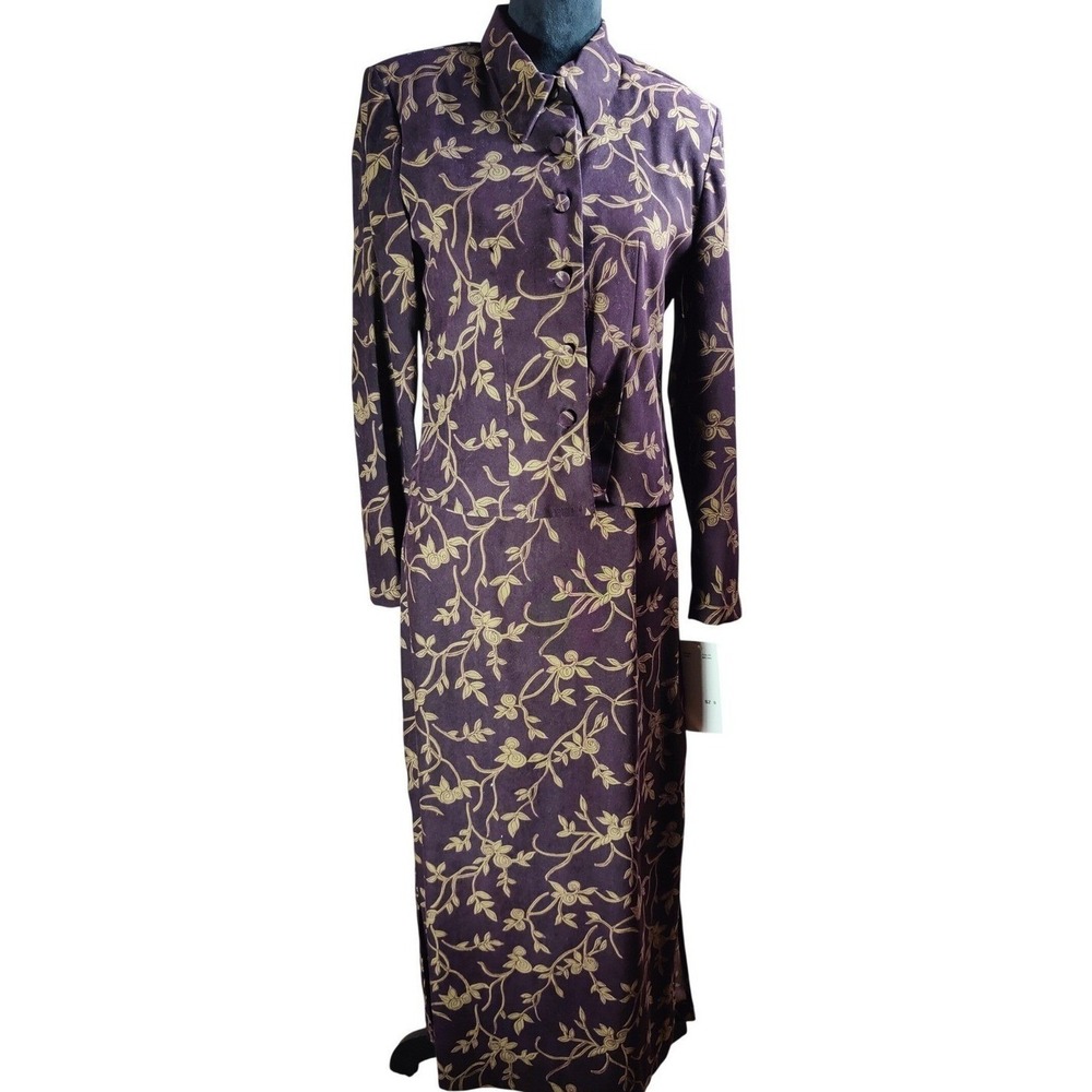 Karin Stevens 2 Piece Set Women's Plum‎ Floral Print blazer Dress Size 8 classic